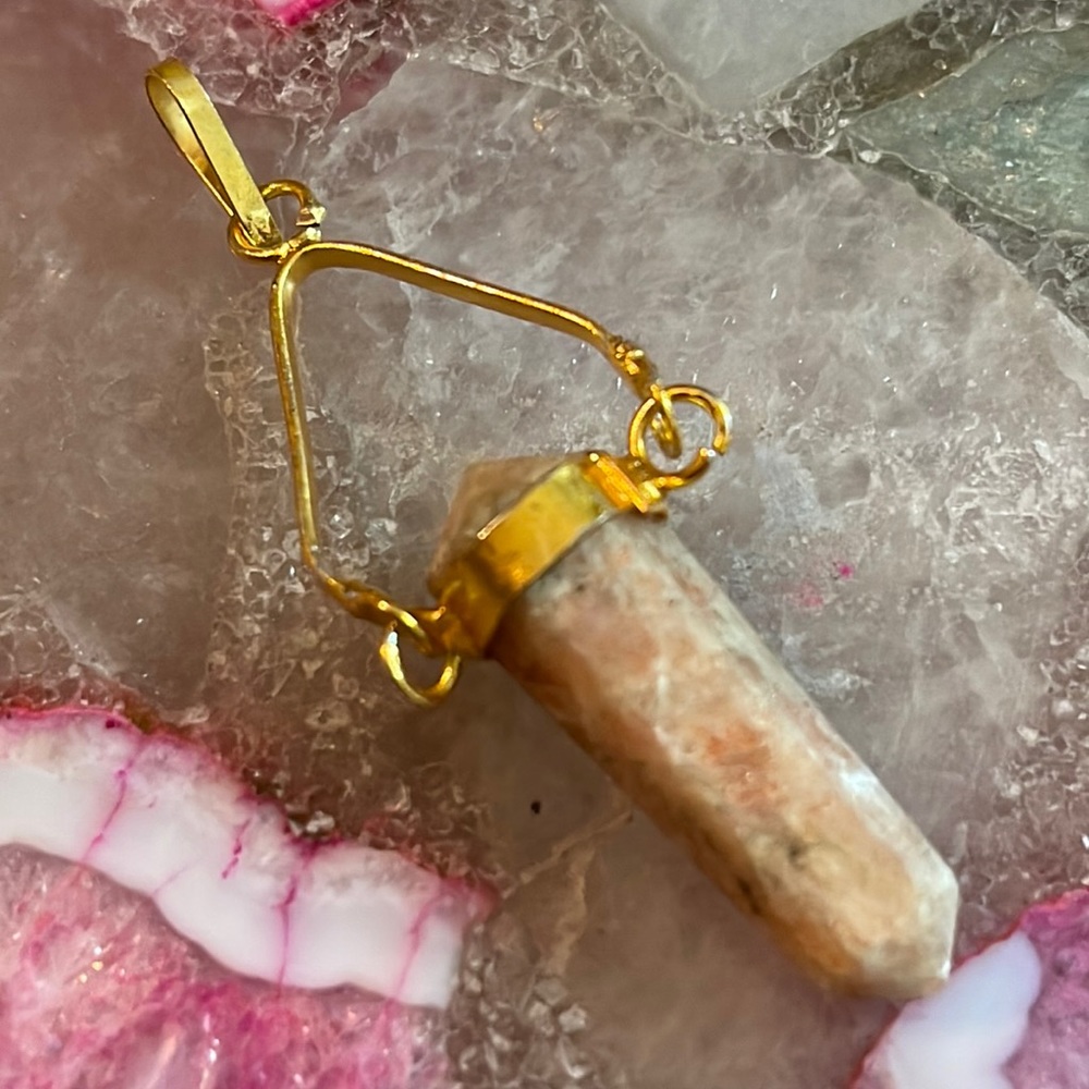 Artisan Semi Precious Gemstone Point Goldtone Pendant